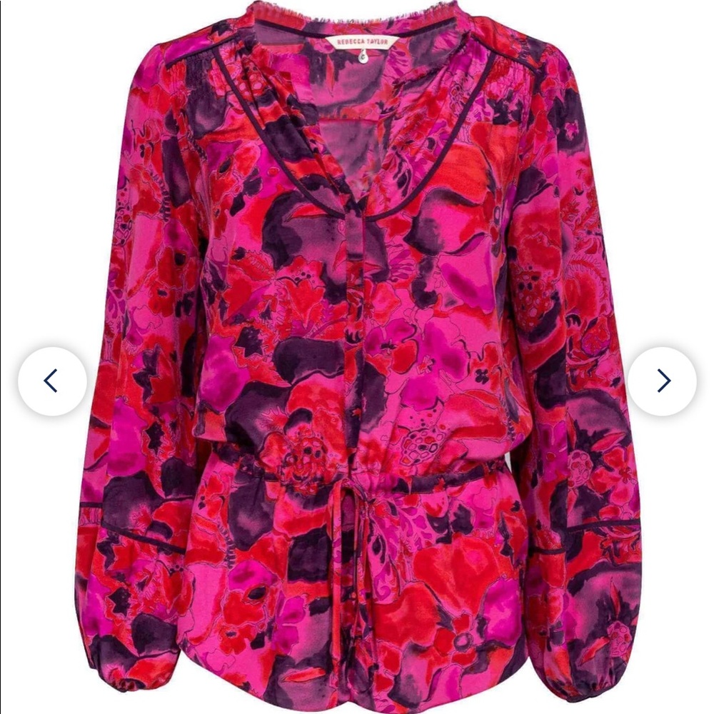 Rebecca Taylor Silk Floral Bubble Sleeve blouse